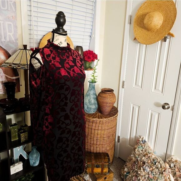 Design Lab Sexy Cold Shoulder Burgandy Burnout Velvet Bodycon Dress. M Fit - Picture 7 of 16